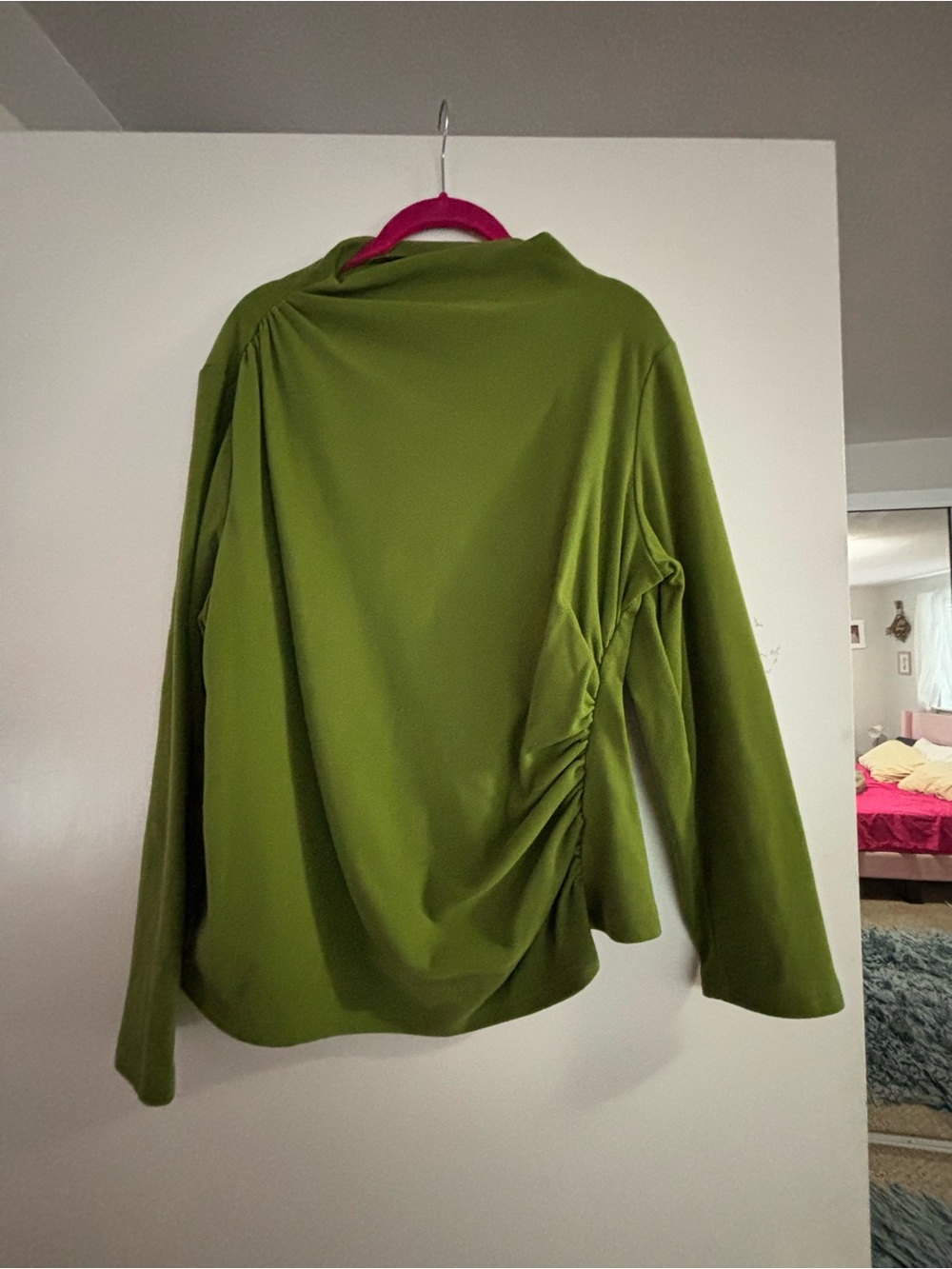 Olive Green Long-Sleeve Draped Women's Top